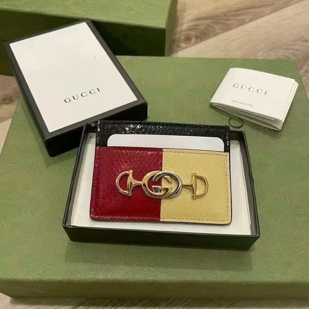 Authentic Gucci Tri Color Zumi Python Snake Skin Card Holder New in Box